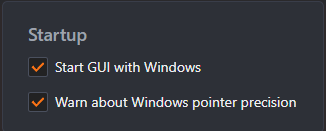 Startup options with Start GUI with Windows enabled